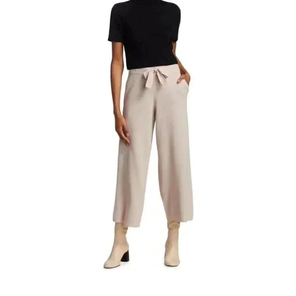NWT Staud Muffet Wool Knit Wide Leg Drawstring Pants in Oatmeal Size: Medium